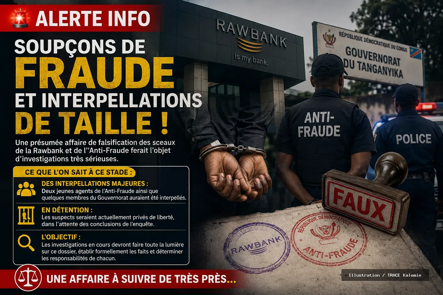 Des agents des services d'enquête poursuivent les investigations sur une présumée affaire de falsification de sceaux au Tanganyika.