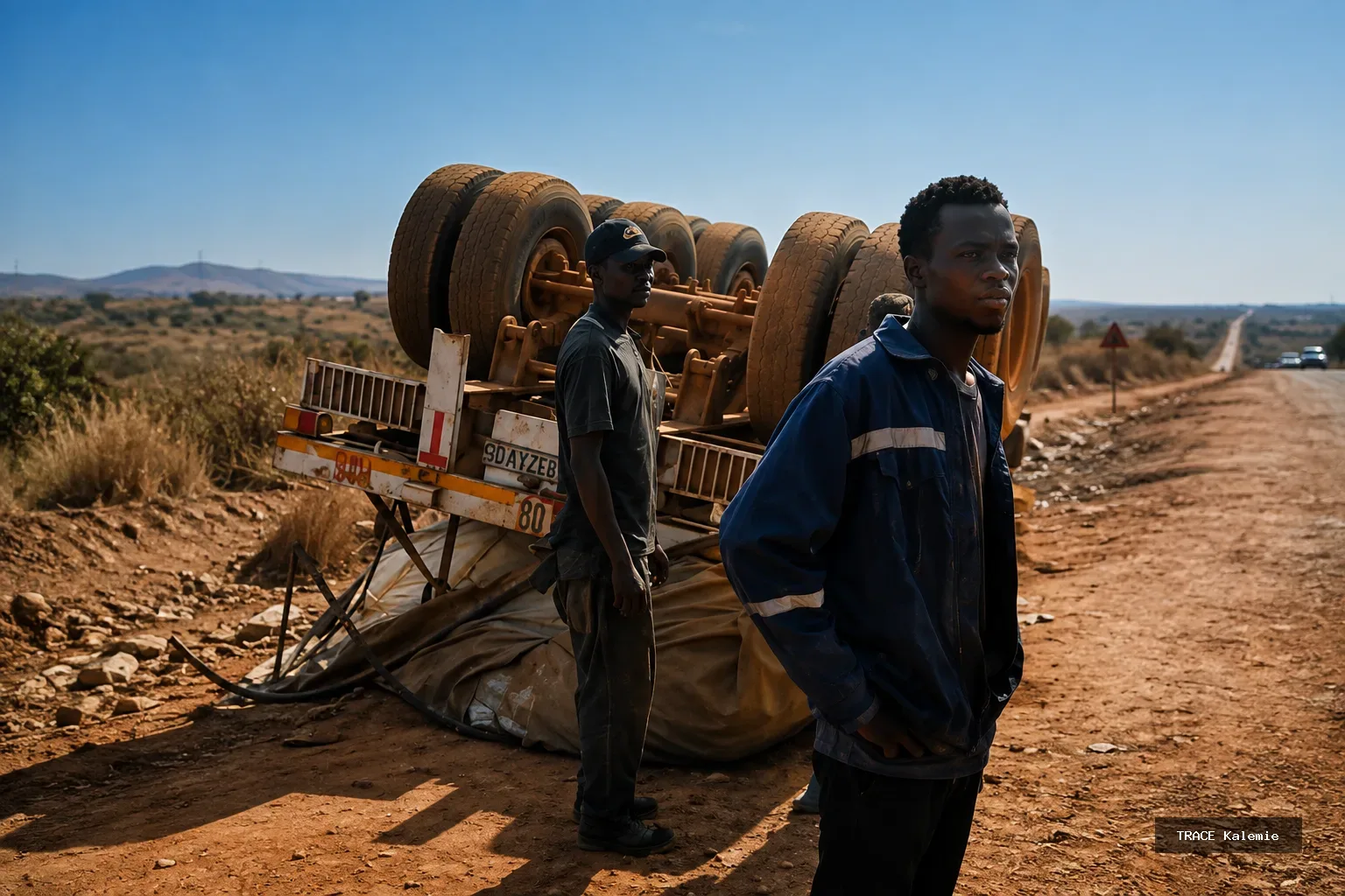 Camion transportant du lithium accidenté sur la route de Kabutonga en direction du port de Mutowa.