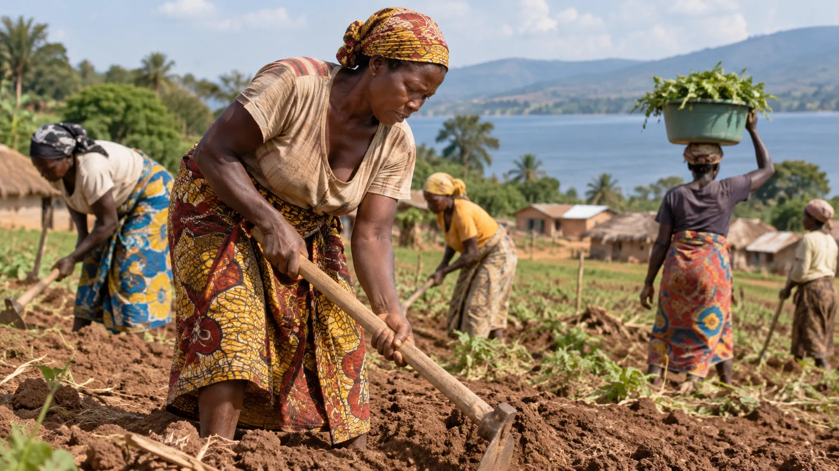 Femmes rurales travaillant dans un champ agricole au Tanganyika, en République démocratique du Congo, à l’occasion de la Journée internationale des femmes rurales.