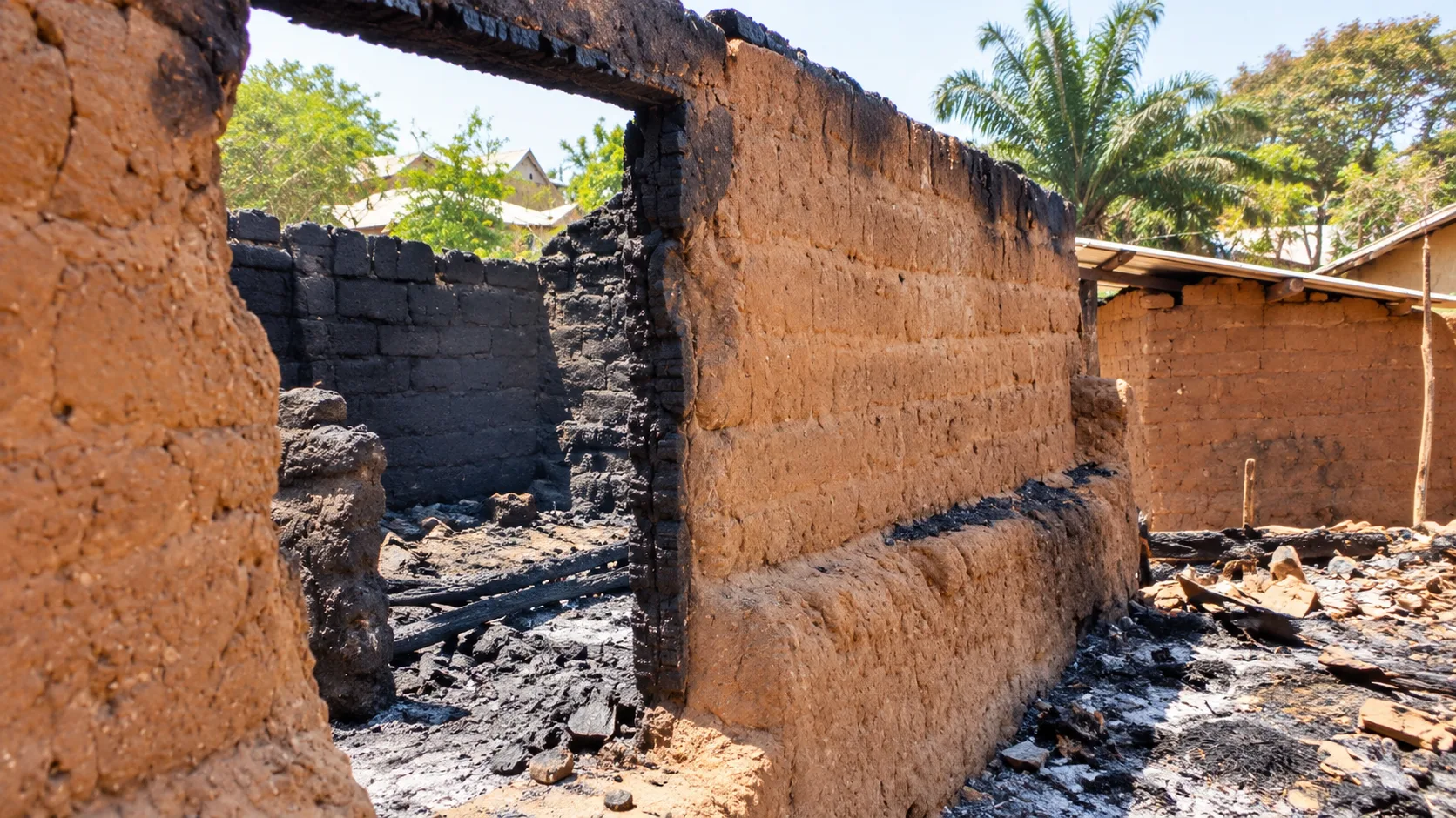 Habitation endommagée par un incendie sur l'avenue de la Source, au quartier Kataki 1 à Kalemie, où une femme veuve a perdu plusieurs biens.