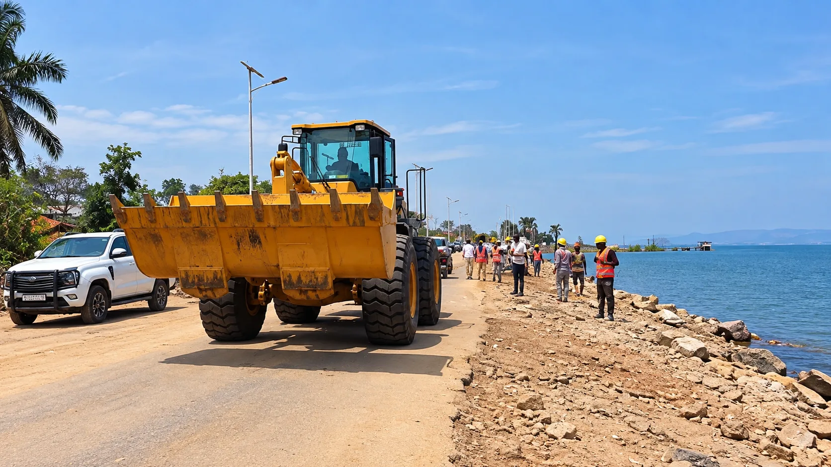Illustration du projet de modernisation du boulevard Lumumba à Kalemie, avec une chaussée en béton armé et des ouvrages de protection des berges du lac Tanganyika