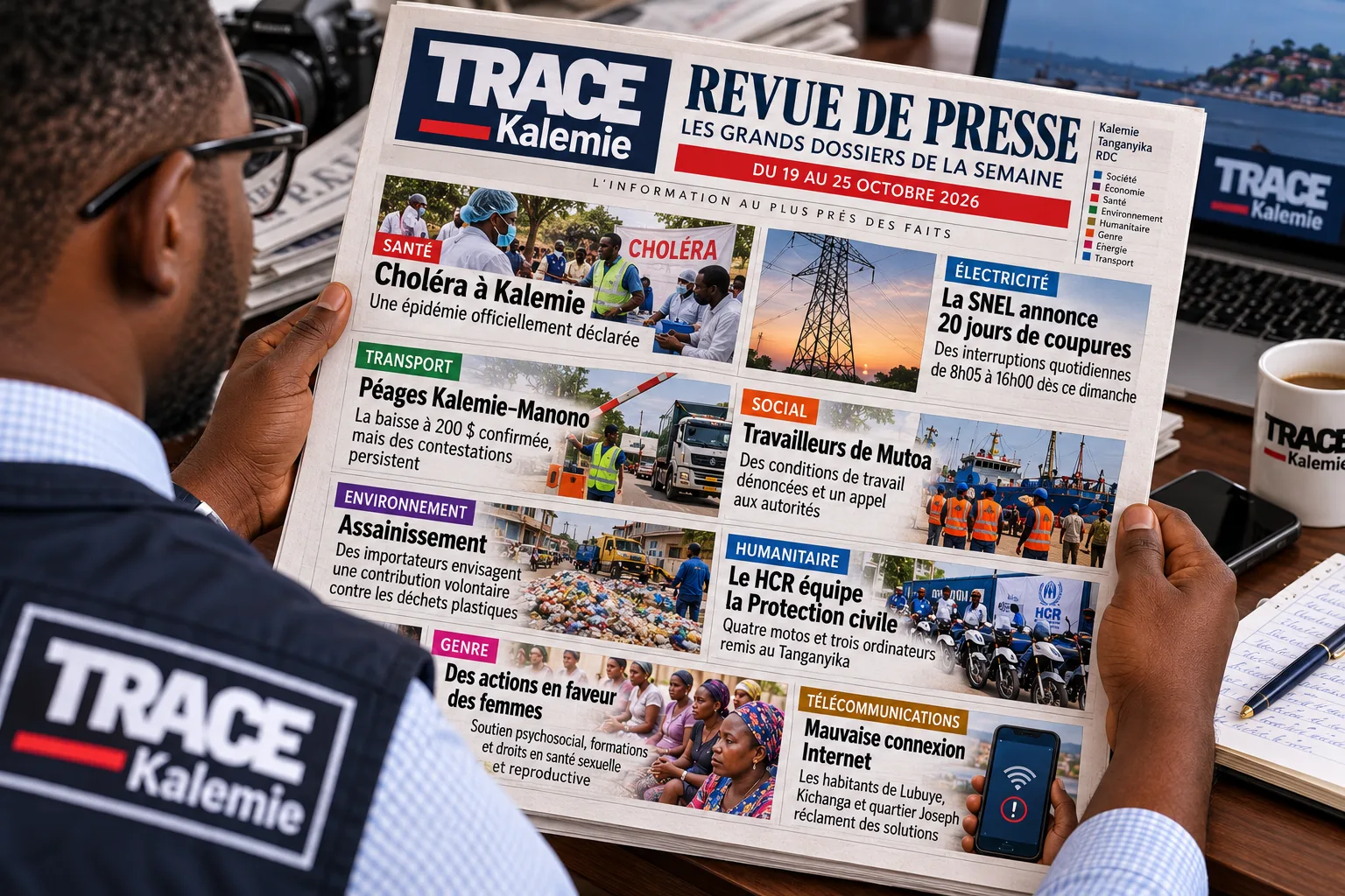 Revue de presse hebdomadaire de TRACE Kalemie sur le choléra, les coupures d’électricité, les transports et les principaux dossiers du Tanganyika